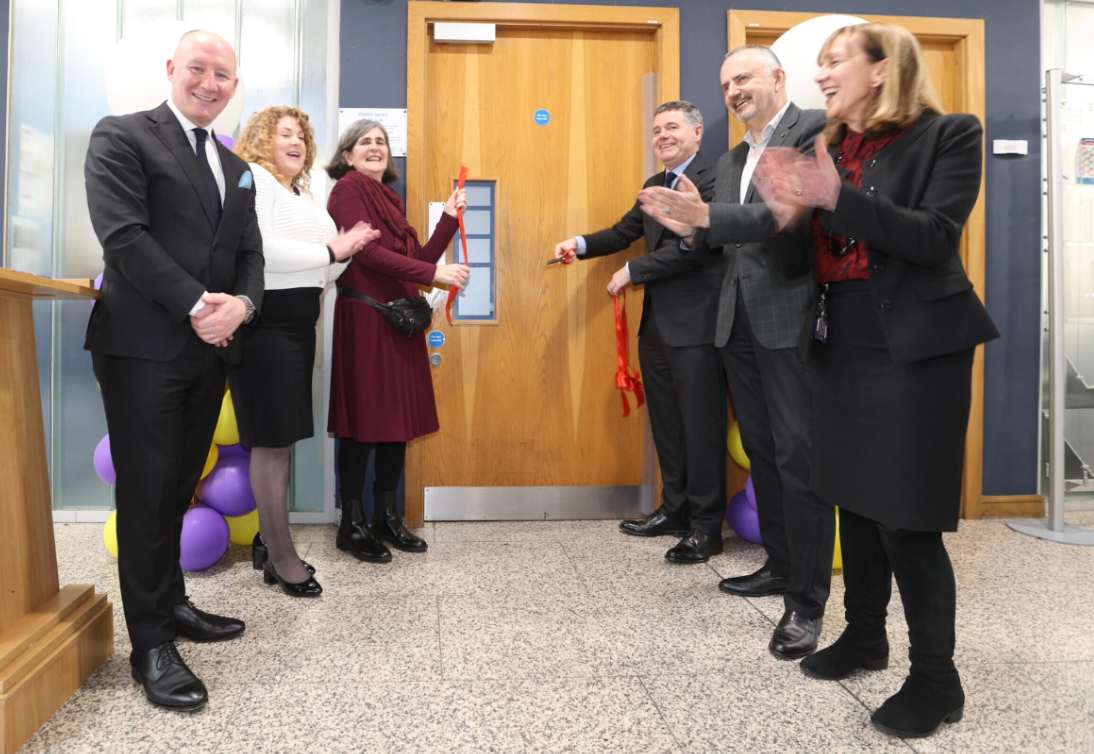 VIPs from DCC NEIC NCI and Minister Paschal Donohoe at the ribbon cutting of PlayLab and Sanctuary