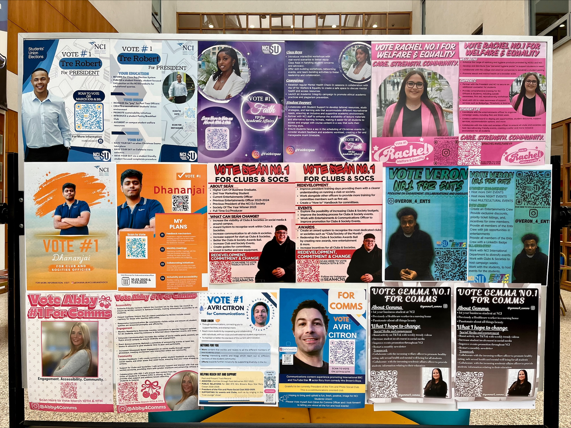 A notice board filled with election posters for NCISU 2025-26